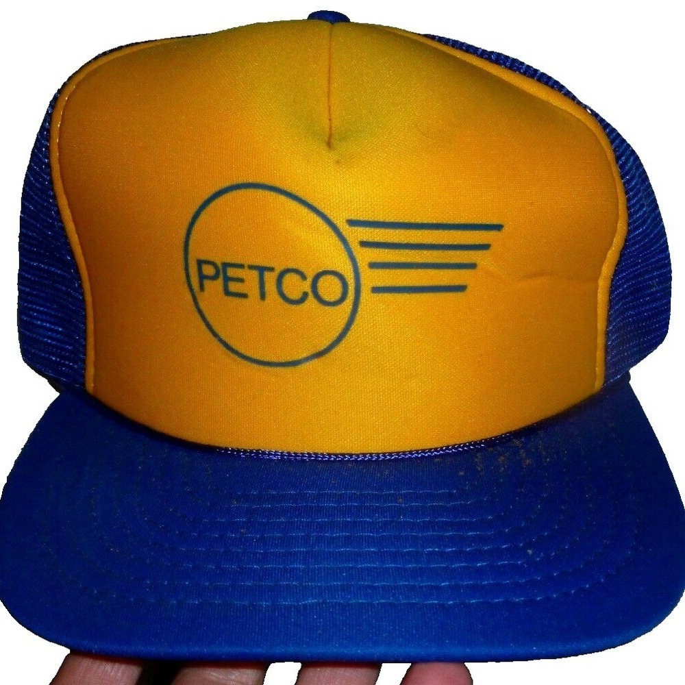 Vintage Petco Trucker Hat Yellow Blue Mesh Snapback Calhead Adult Retro Cap